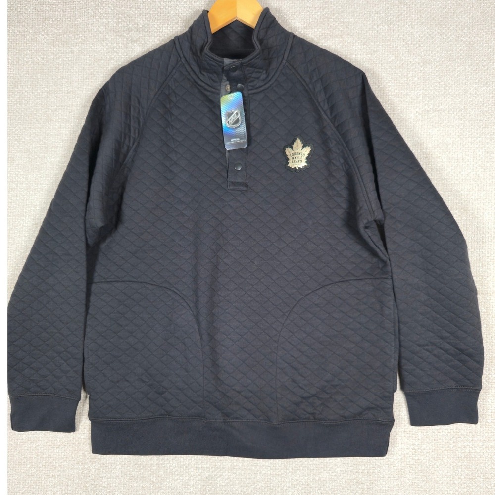 Blue‎ 84 NHL Toronto Maple Leafs Mens Quilted Snap Mock Neck Pullover Black Sz M